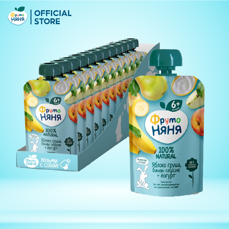 [QUÀ TẶNG HOT] Thùng 12 Gói Trái cây nghiền vị táo, lê, chuối, đào cùng sữa chua Fruto Nyanya 90g
