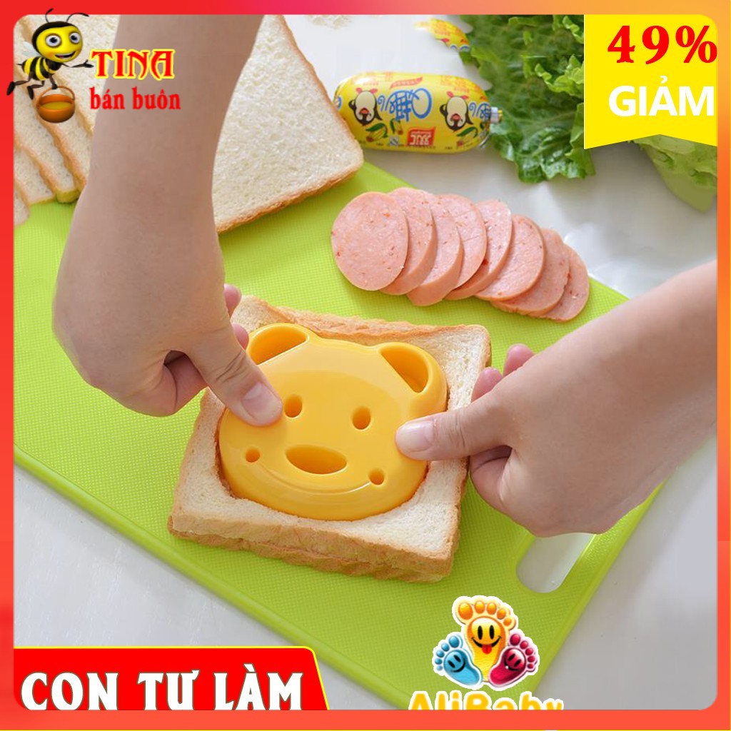Khuôn bento ép bánh mì sandwich, cơm hình Gấu màu vàng giúp cho bé ăn ngon mỗi ngày E200