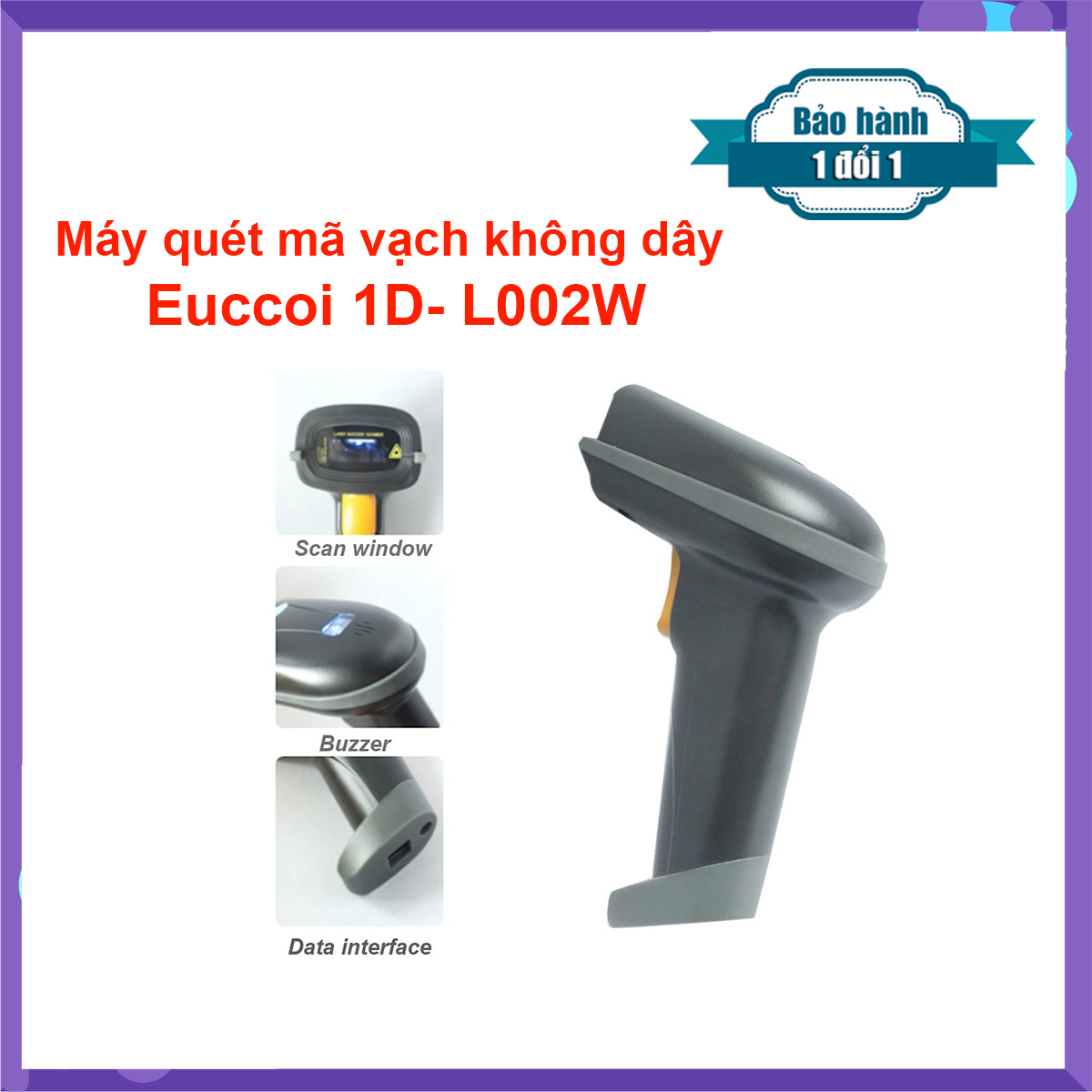 Máy quét mã vạch không dây euccoi 1d-l002w tốc độ cao 2.4g 443m