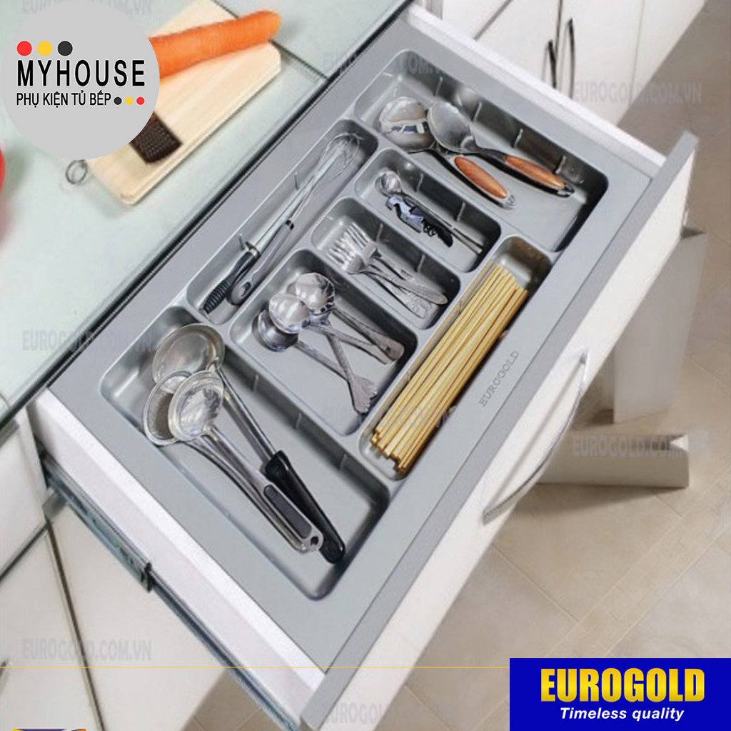 Khay chia ngăn kéo đa năng, Khay nhựa đựng thìa, dĩa, muỗng, đũa, phụ kiện tủ bếp Eurogold