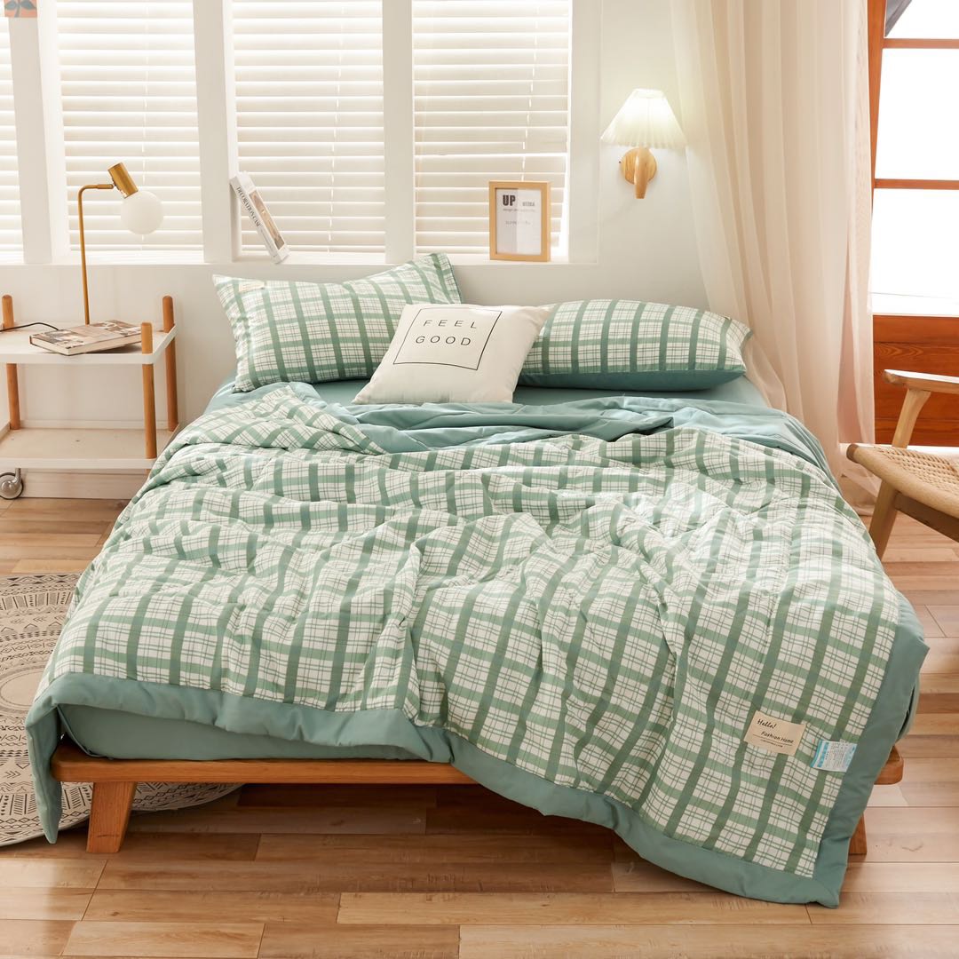Bộ chăn chần bôn ga gối cotton tici kẻ K'home cao cấp tặng kèm vỏ gối ôm