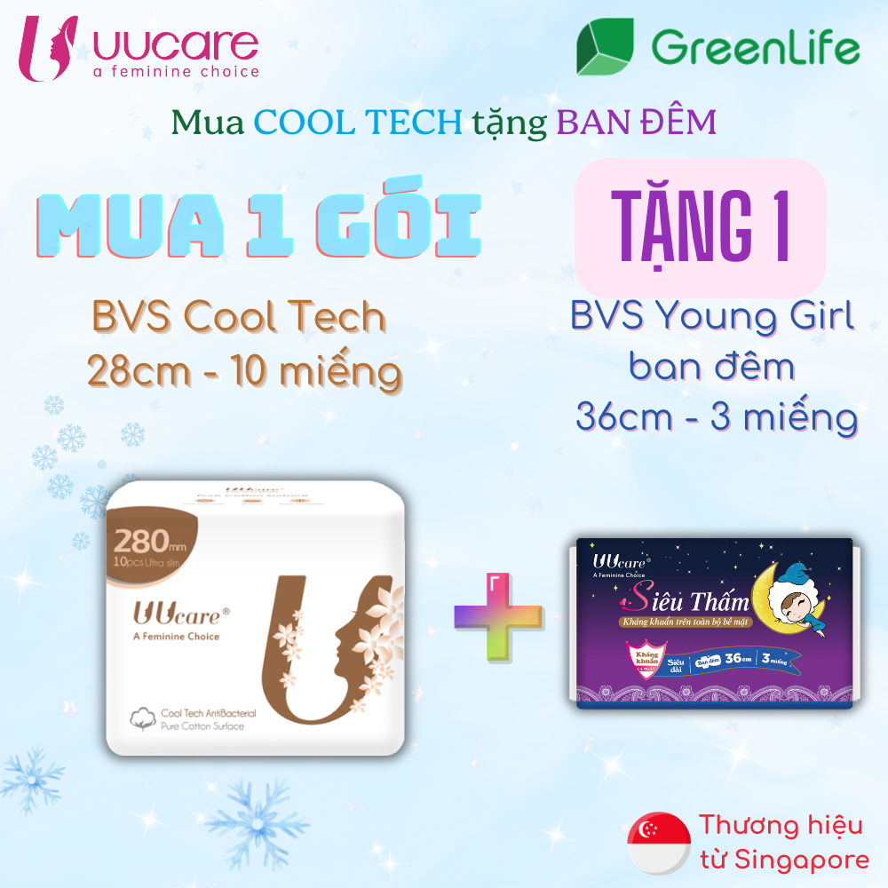 Băng vệ sinh ban ngày và đêm UUcare Singapore Cool Tech 28cm