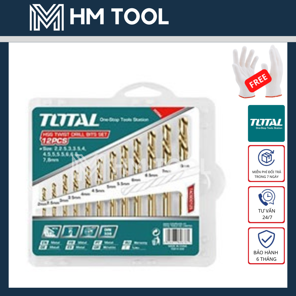 Bộ 12 mũi khoan kim loại hss total - tacsd0125