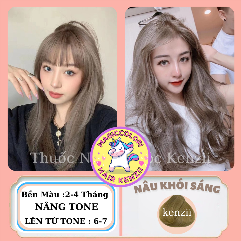 Thuốc nhuộm tóc màu nâu khói sáng lên từ tone 7 tặng oxi trợ nhuộm | thuốc nhuộm tóc tại nhà kenzii