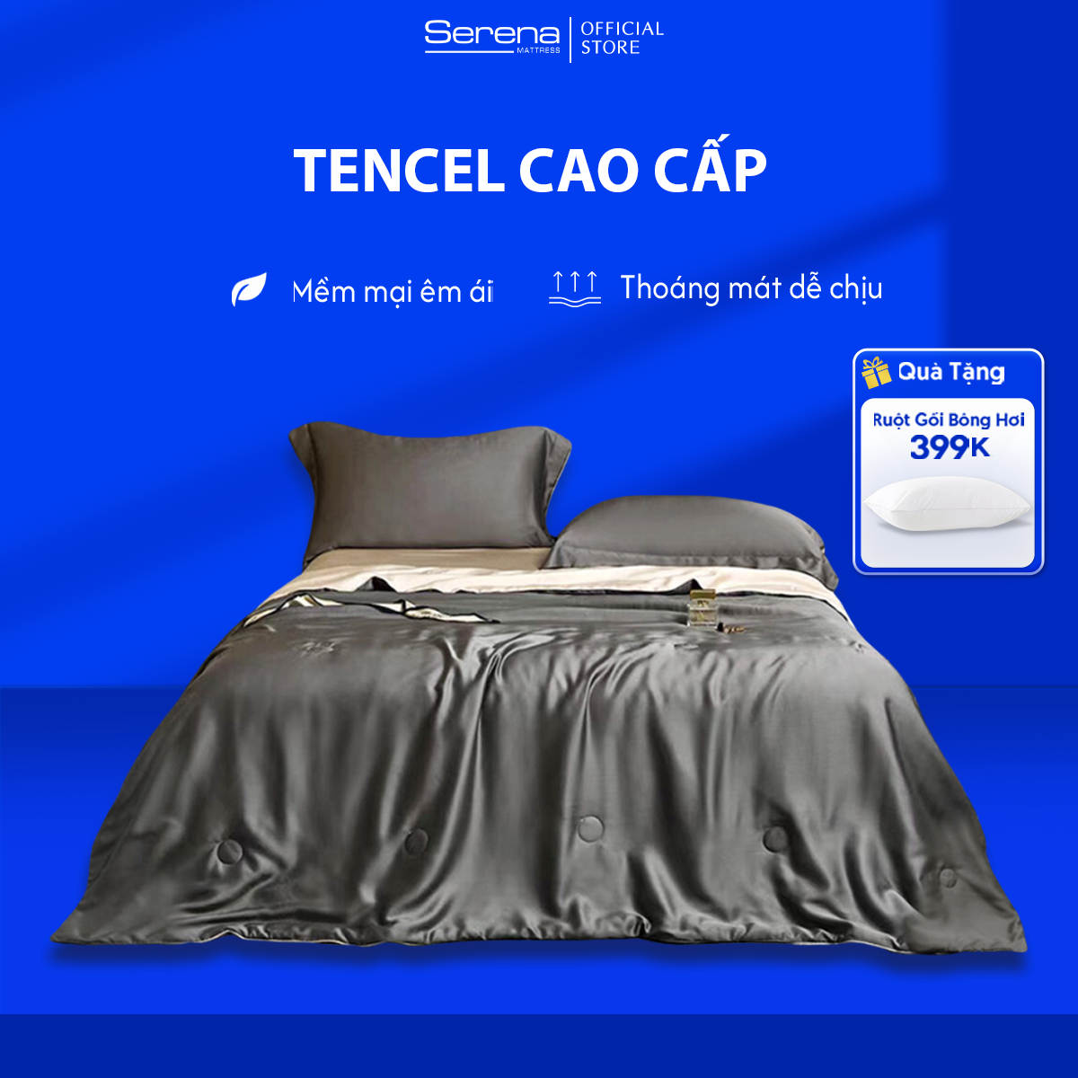 Bộ chăn ga dra drap nệm gối lụa tencel 5 món SERENA MATTRESS cao cấp - bộ chăn ga ra drap gối mền nệm đệm giường đẹp lụa tencel 5 món khách sạn cao cấp 1m2 1m4 1m6 1m8 2m 2m2x2m