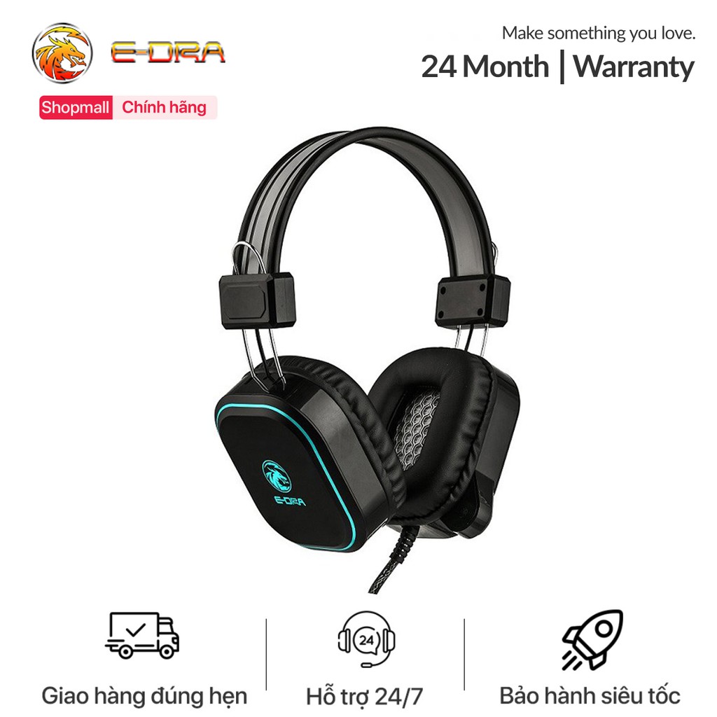 Tai nghe chơi game có dây e-dra eh401 black - led rgb - bass căng - kết nối jack 3.5mm- dùng được cho điện thoại