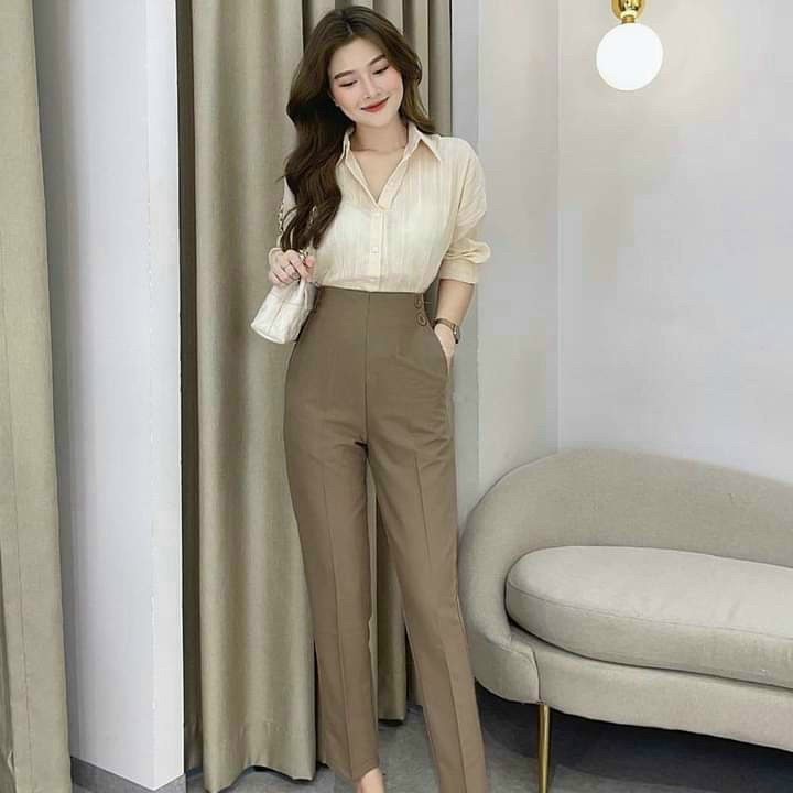 Quần tây nữ lưng cao công sở ZENA baggy cạp liền Hàn Quốc Q46