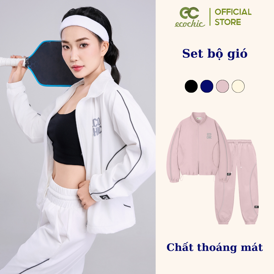 Set Bộ Gió Quần Dài ECOCHIC DELINE Chính Hãng Áo Khoác Quần Bo Chun Thể Thao Năng Động B076