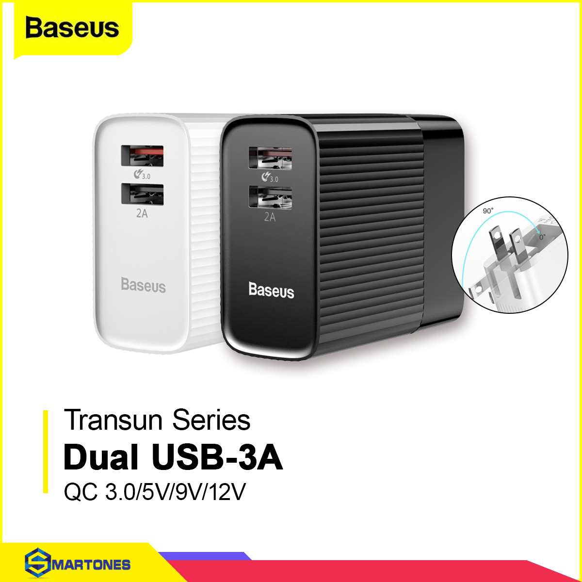 Củ sạc baseus transun series dual usb hỗ trợ sạc nhanh q.c 3.0 3a cho iphone, samsung , xiaomi..