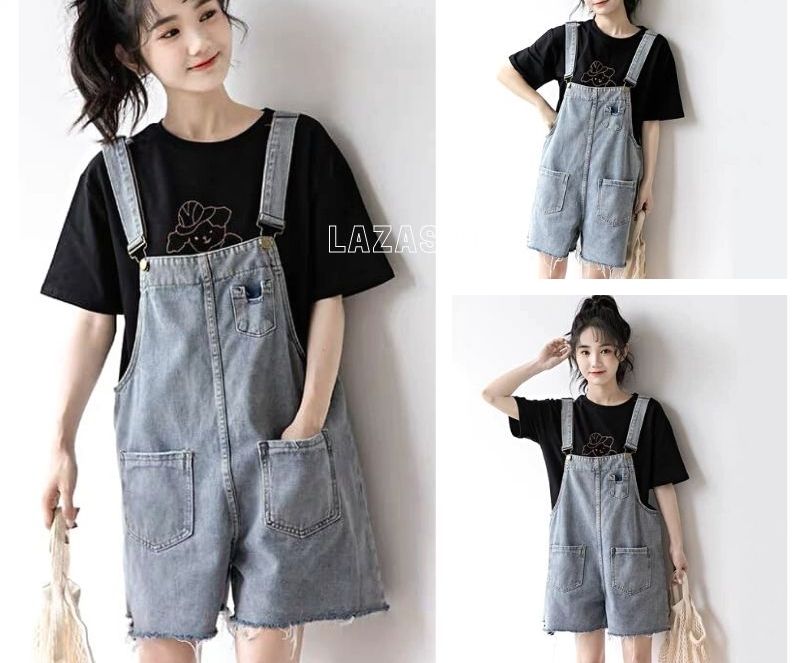 Quần yếm short jeans bò nữ kiểu dáng hàn quốc -dễ thương kute đi chơi rất xinh ,yếm bò nữ , yếm sóc bò nữ ,yếm bò ngố ,yếm bò lửng , yếm jeans kute ulzzang -LAZASHION