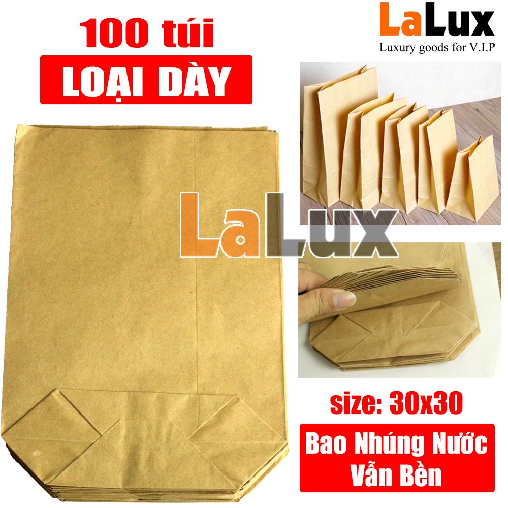 100 Túi giấy Kraft LOẠI TỐT 30x30 Đừng Quà, Đựng Hàng, Đựng Thực Phẩm, Bánh Bao Bánh Mỳ, Đồ Chiên, Bánh Tráng - Túi Giấy Xi măng Gói Hàng Cao Cấp Không Quai - Túi Gói Hàng LALUX
