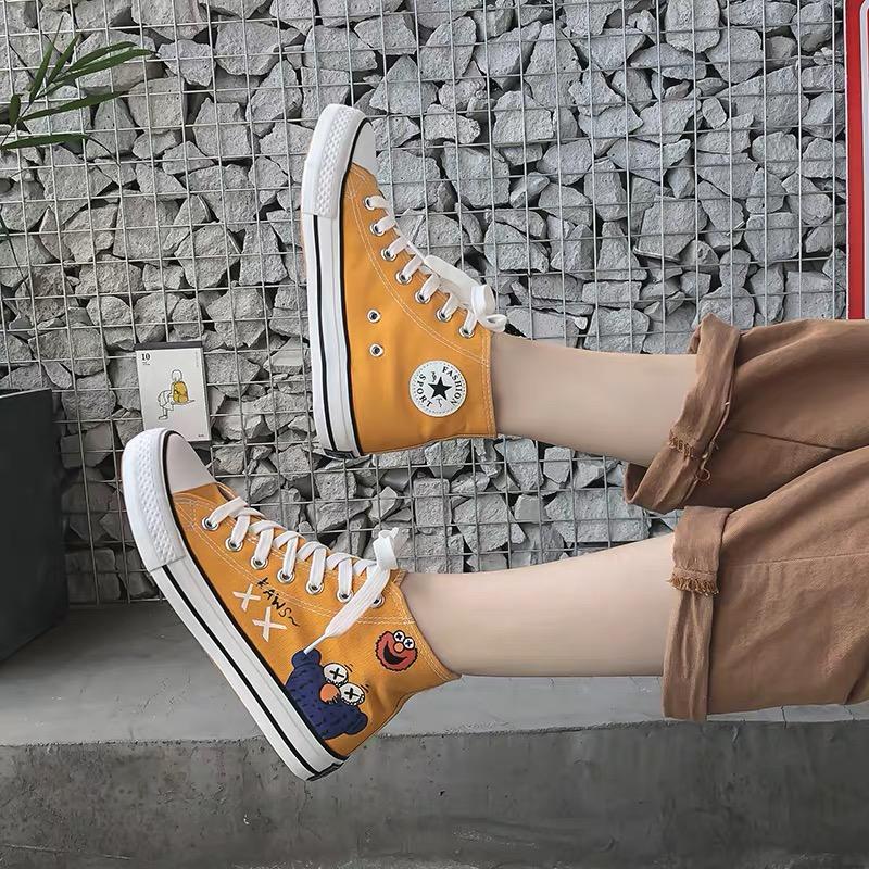 Giầy nữ Cao Cổ Vẽ tay graffiti mới 4 mùa năm nay 2019 giầy vải ngộ nghĩnh uzzang Thời Trang Trẻ