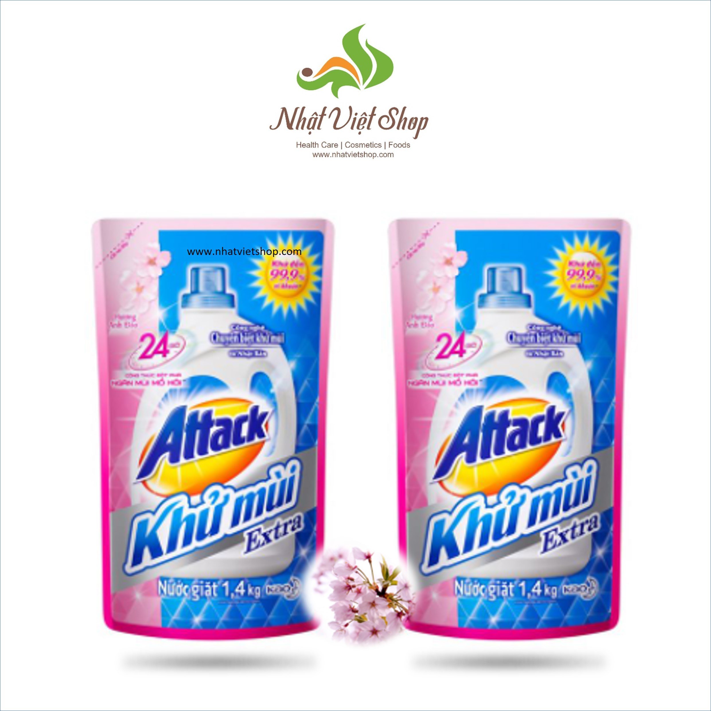 Nước giặt Attack Khử Mùi Extra hương hoa 1.4L