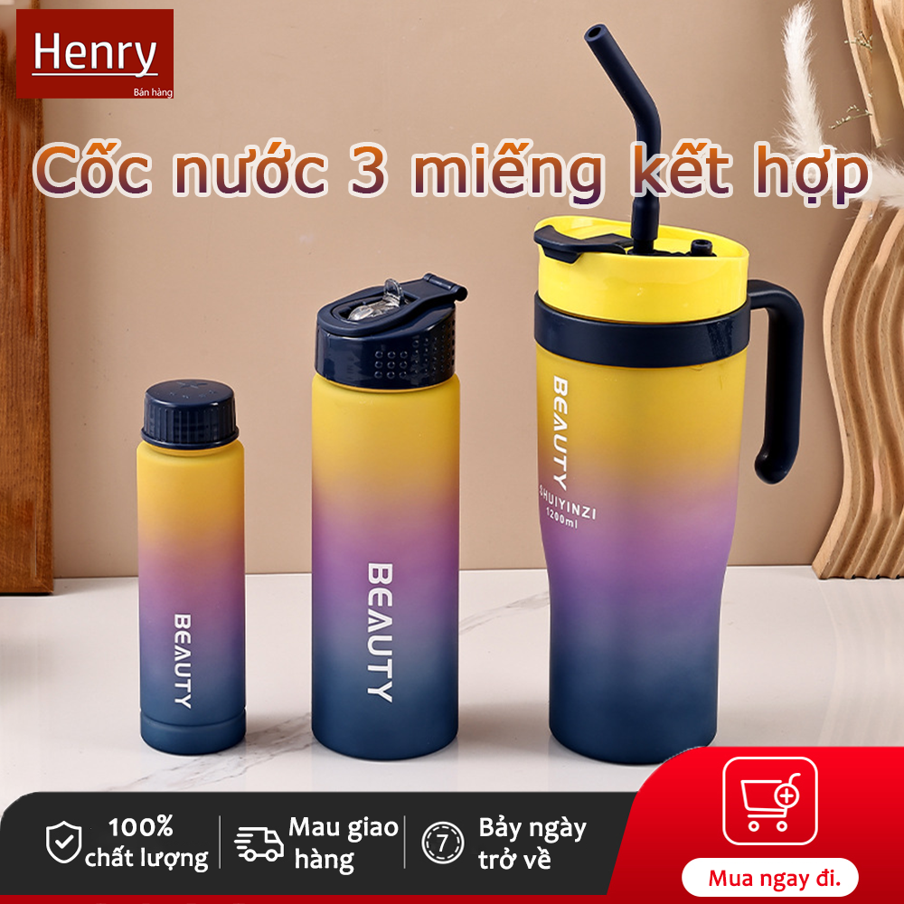 Henry Chai nước với ống hút,Cốc nước 3 chiếc Combo,Một bộ Combo Chai nước