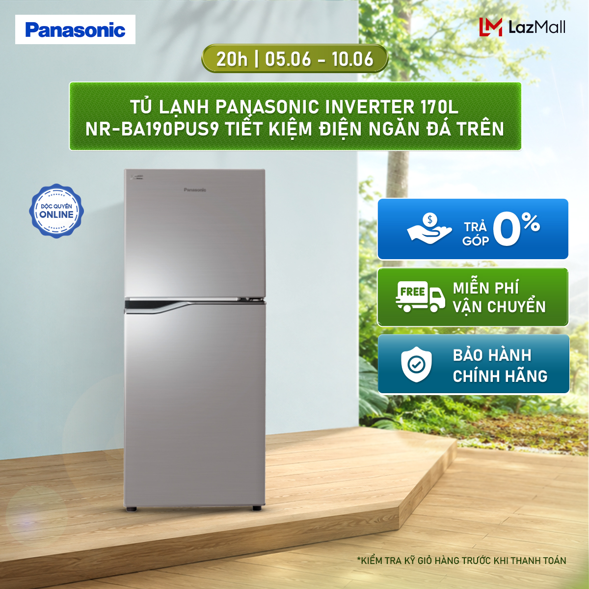 Tủ lạnh Panasonic Inverter 170L NR-BA190PUS9 Tiết kiệm điện Ngăn đá trên