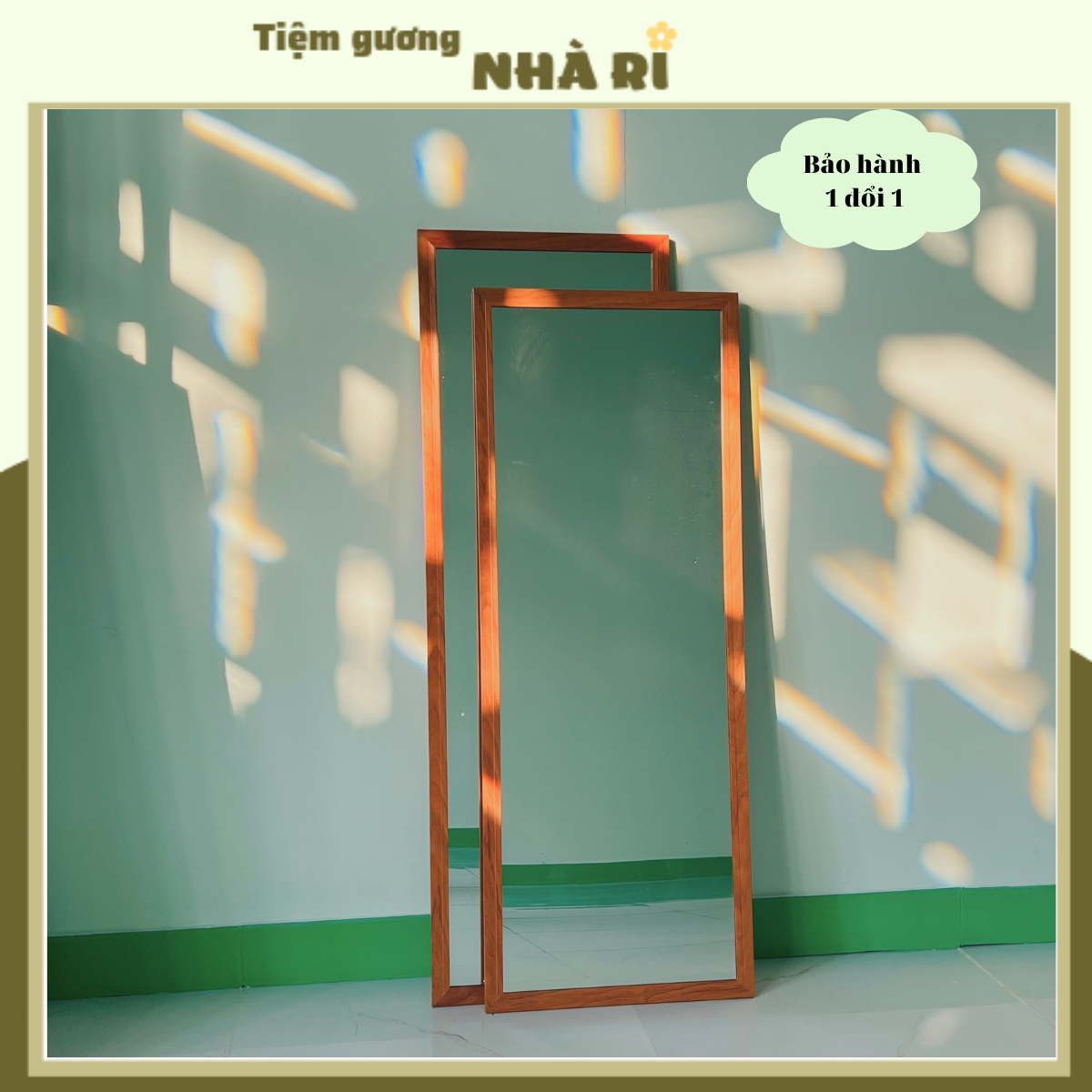 Gương soi toàn thân màu vân gỗ khung nhôm cao cấp