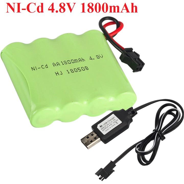 Bộ pin và cáp sạc 4.8v 1800mah cổng nối SM cho xe mô hình điều khiển