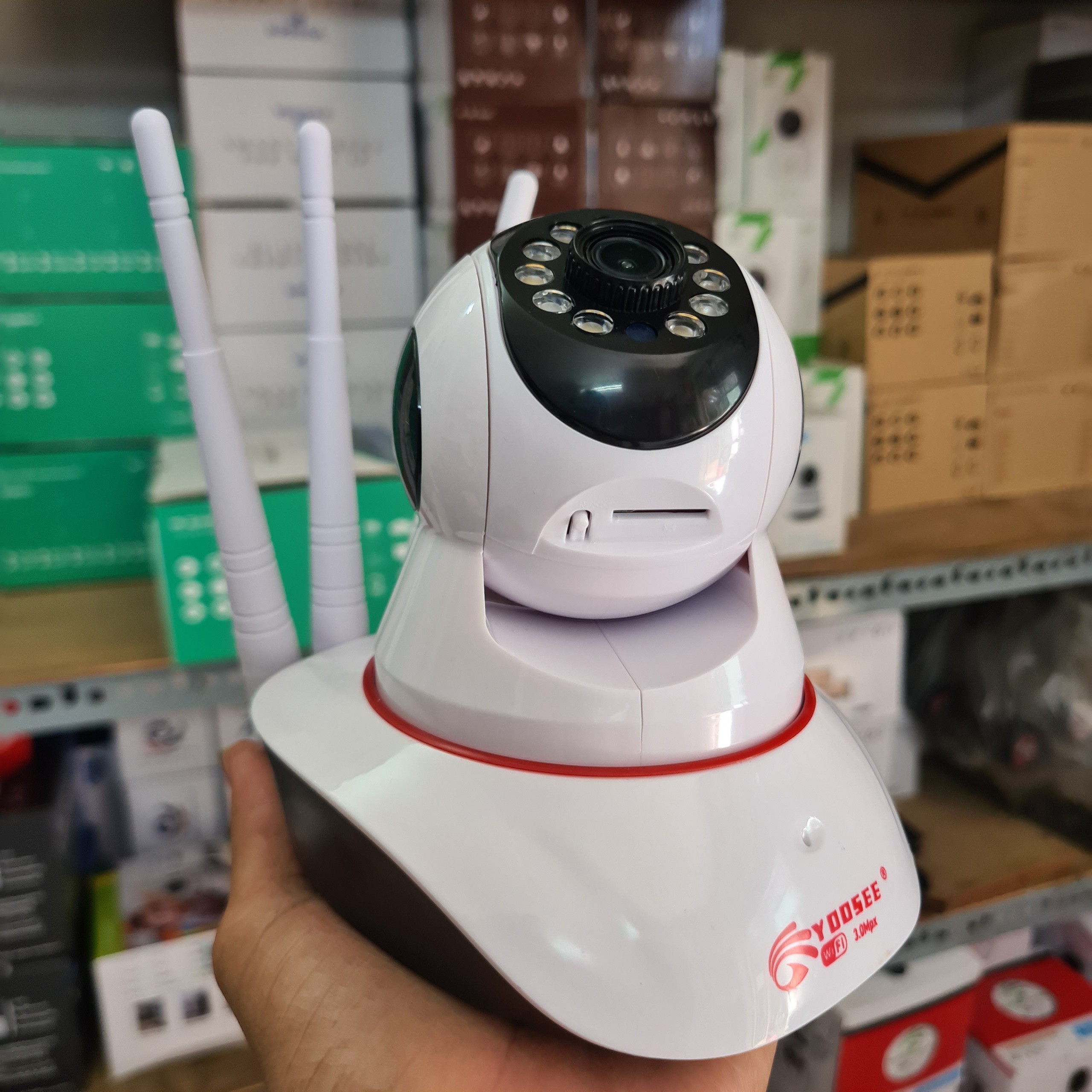 CAMERA YOOSEE Camera 360 độ IP WIFI 3 RÂU 11 led logo 5.0Mps - QUAY ĐÊM CÓ MÀU - Xoay 360 độ - Báo động chống trộm