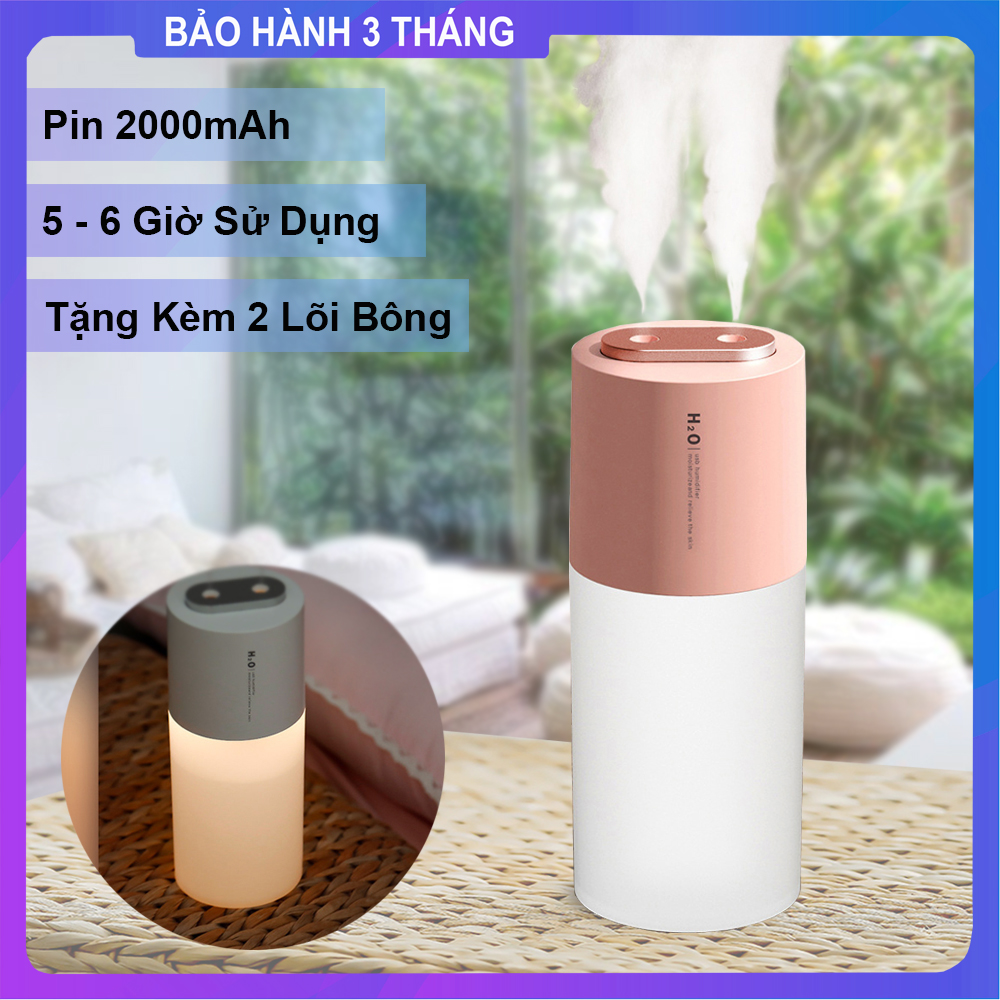 [Hàng Mới Về] Máy Phun Sương Mini 2 Đầu Phun Sương Kép Tích Hợp Pin Sạc 2000mAh Máy Tạo Ẩm Có Đèn LED  Kiêm Đèn  Ngủ , Máy Xông Tinh Dầu Mini Máy Đuổi Muỗi , Khuếch Tán Tinh Dầu Thơm Phòng