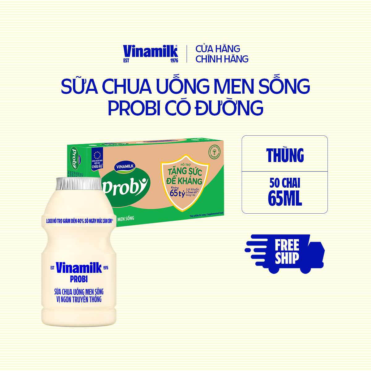 2 Thùng sữa chua uống Probi Có Đường 65ml Yaourt 50 chai/ thùng