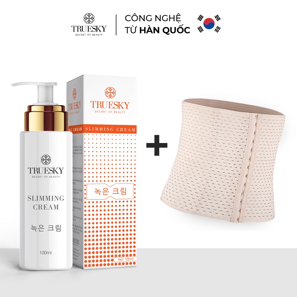 Bộ sản phẩm tan mỡ bụng an toàn và hiệu quả Truesky gồm 1 kem tan mỡ bụng quế gừng 200g + 1 đại nịt bụng quấn nóng