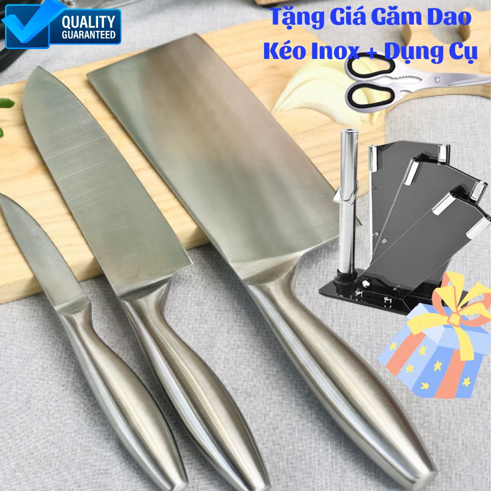 Sét 3 Con dao nhật inox đặc nguyên khối - Bộ dao inox Nhật cao cấp 3 món- dao được làm từ thép cứng không gỉ và sắc bén.