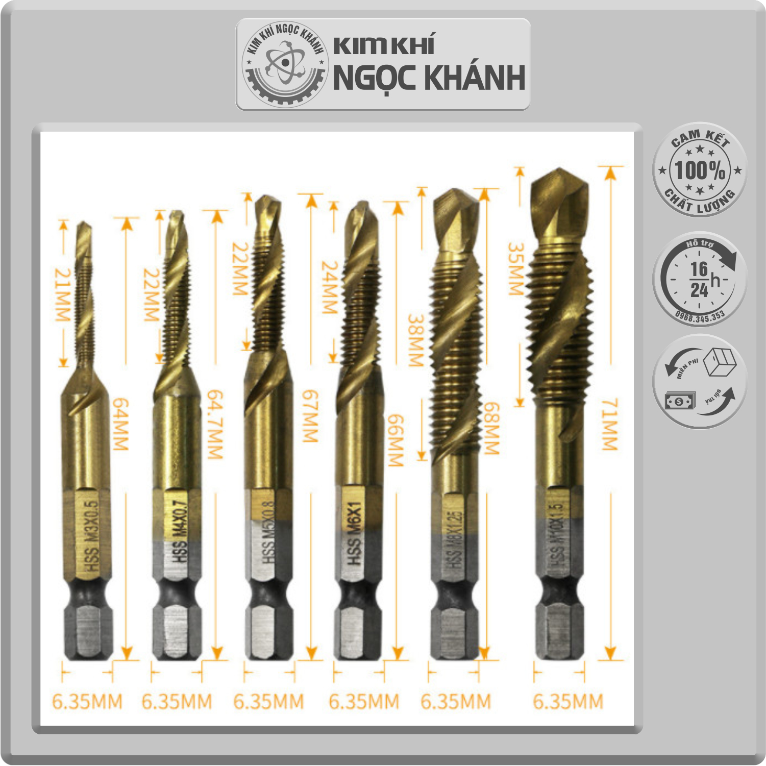 Bộ 6 mũi taro mạ titan