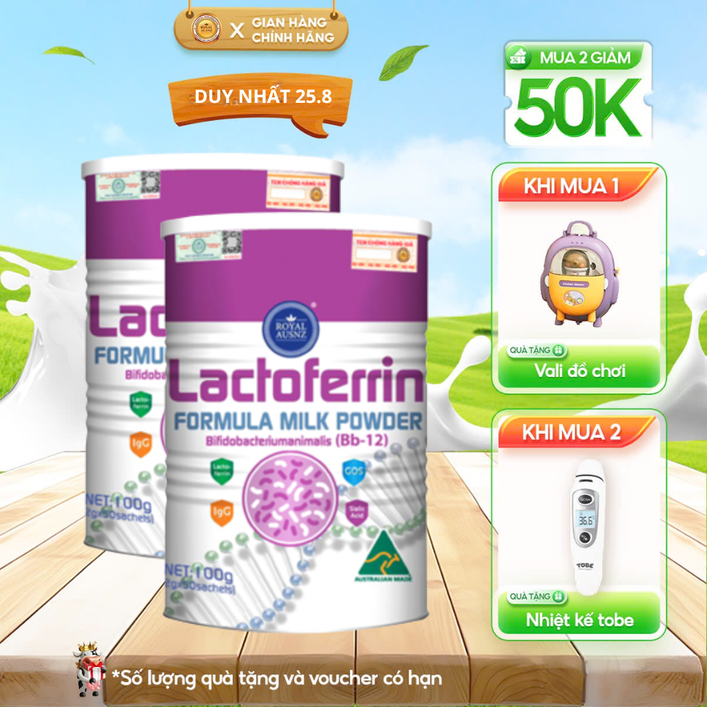 Combo 2 sữa bột hoàng gia úc lactoferrin formula milk bb-12 tăng cường hệ miễn dịch cho trẻ 100g