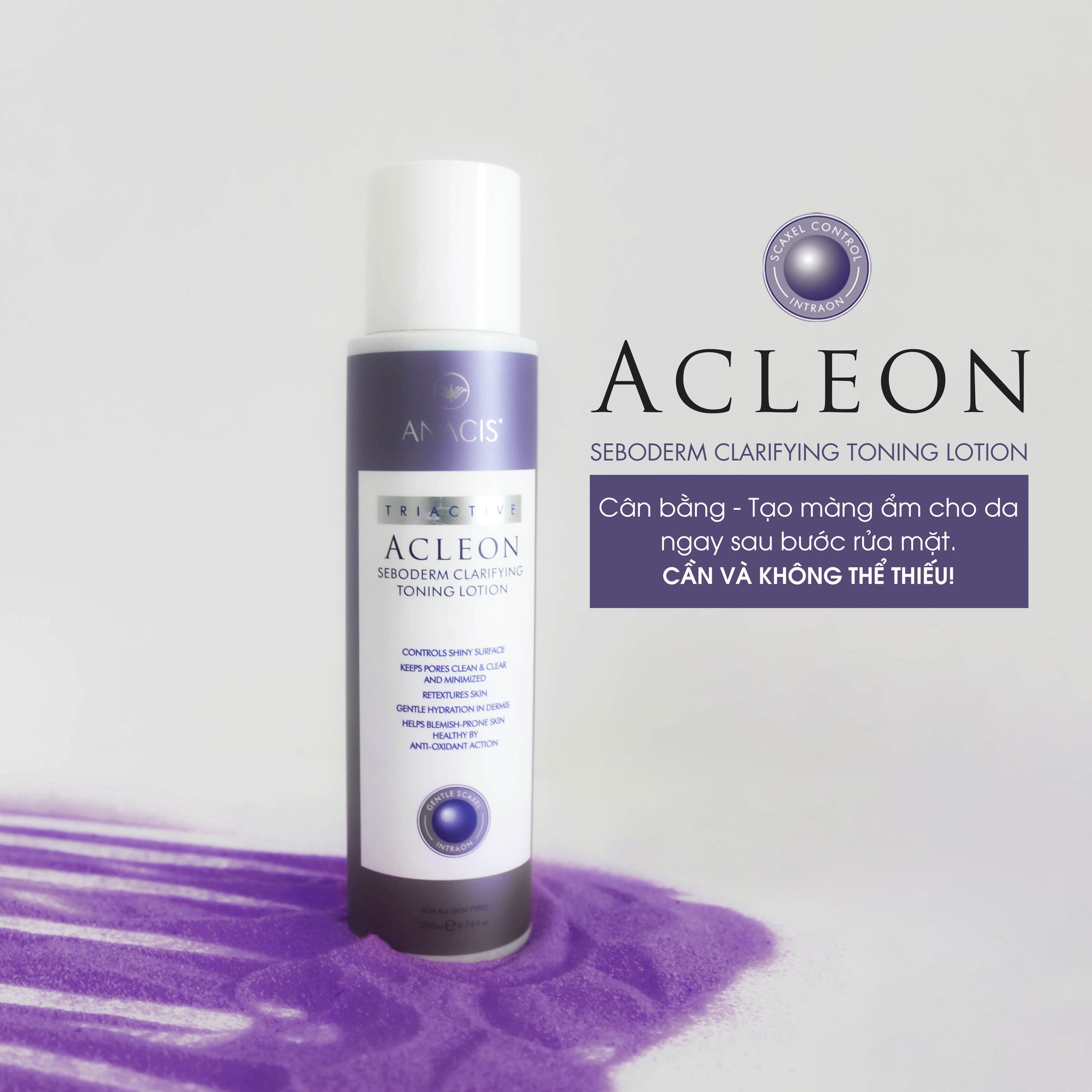 Toner làm dịu và cân bằng da dầu mụn acleon seboderm clarifying toning lotion 200ml