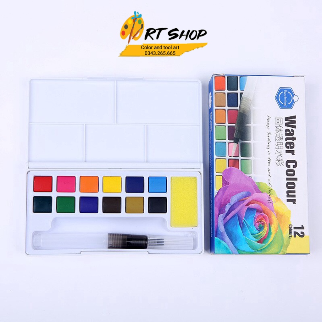 Màu nước viên nén keep smiling 12 24 36 48 màu - màu nước water color soild tránparent