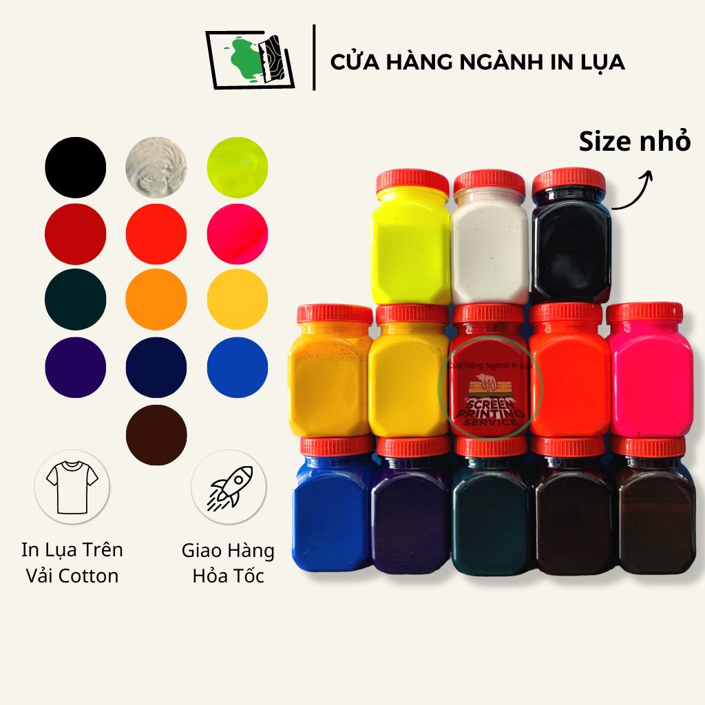 Mực in lụa hệ nước in trên vải cotton, vải bố [Size Nhỏ]