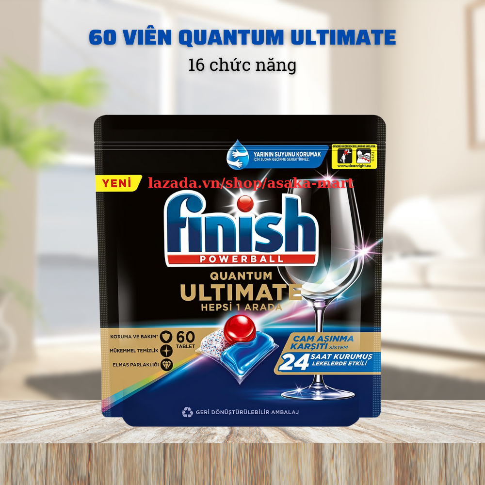 Viên rửa bát Finish Quantum Ultimate 60 viên 16 in 1 mới dùng cho máy rửa chén bát vienruabat vesinhmayfinish