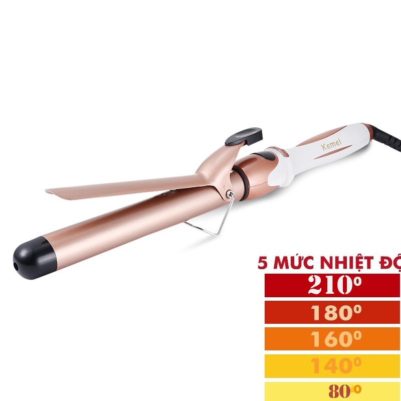 Máy uốn xoăn tóc thân làm bằng gốm ceramic cao cấp chống sơ tóc 5 mức chỉnh nhiệt kemei 760a