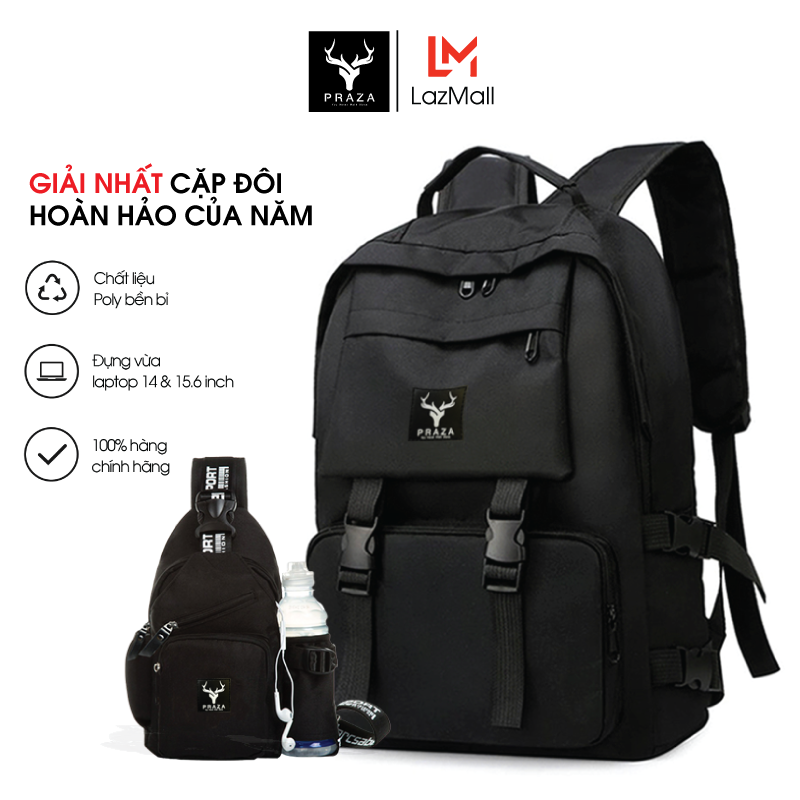 Combo Balo Ulzzang Phong Cách Hàn Quốc & Túi Đeo Chéo Praza - BL185DC108 (Đen)