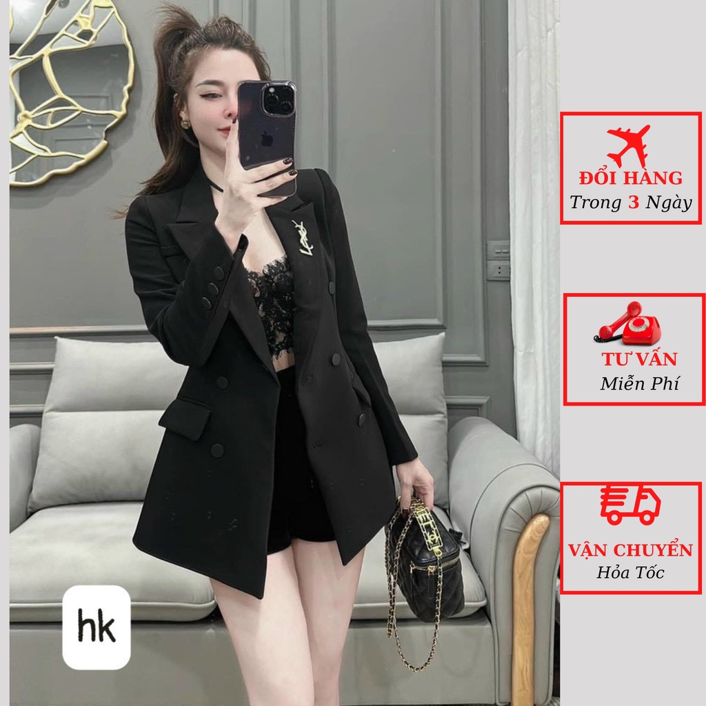 Áo vest blazer nữ huy hiệu dài tay dáng công sở 2 lớp cao cấp ulzzang Hàn Quốc