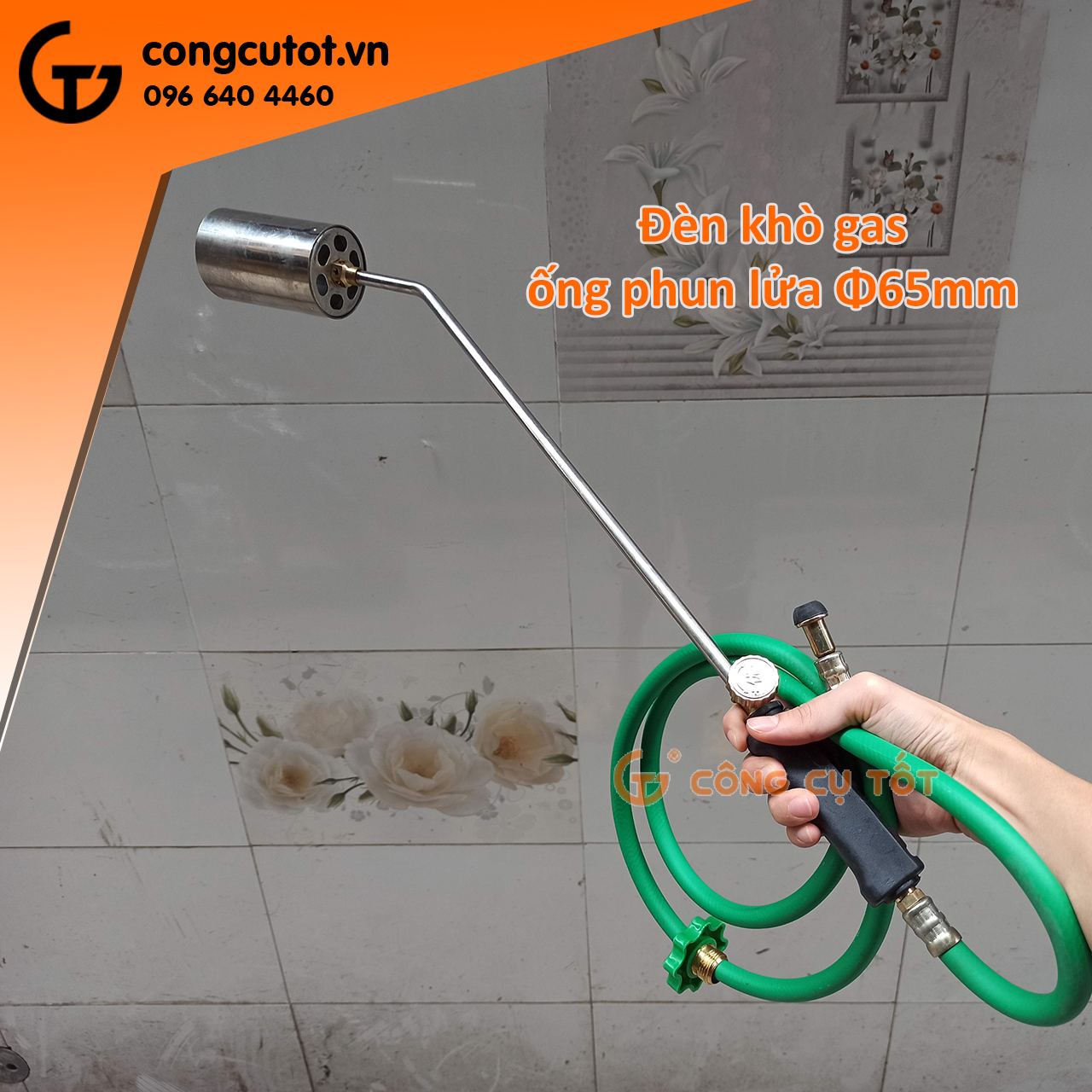 Khò ga công nghiệp cán dài 60cm ống lửa Φ65mm dây gas 1.5m