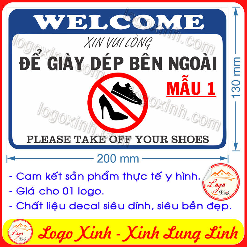 LOGO TEM STICKER NHẮC NHỞ VUI LÒNG ĐỂ GIÀY DÉP Ở NGOÀI, YÊU CẦU BỎ GIÀY DÉP BÊN NGOÀI, SHOES OFF PLE