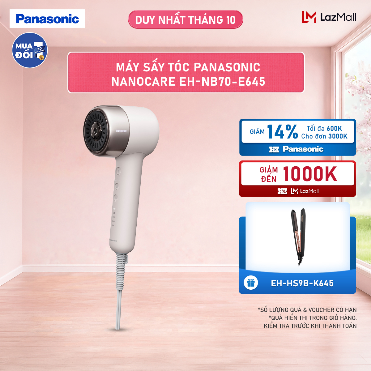 [Chính hãng] Máy sấy tóc Panasonic Nanocare EH-NB70-E645 - Giải pháp chăm sóc da đầu  tóc, cấp ẩm từ gốc đến ngọn, giảm khô da đầu, cho tóc khỏe đẹp