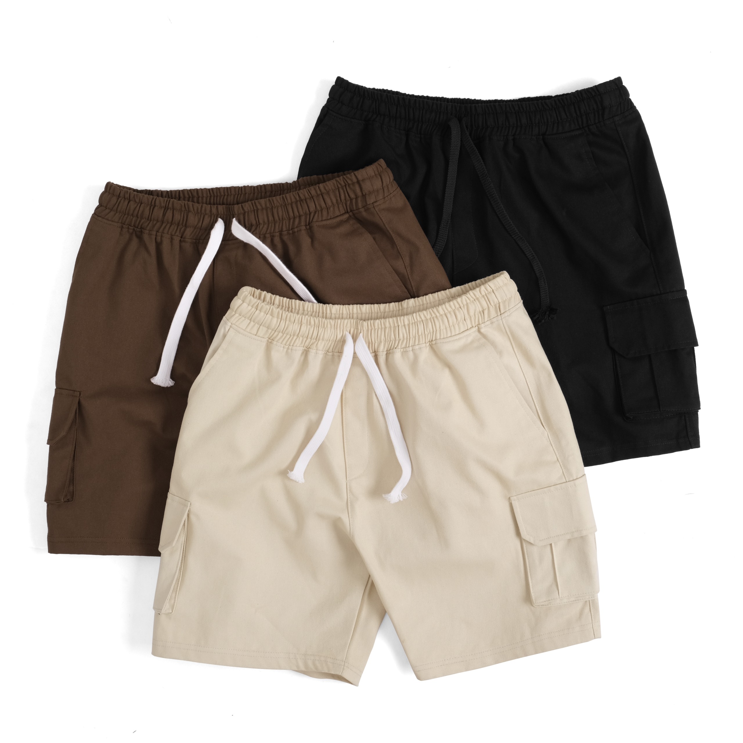 [Hoàn Tiền 15%] Quần Short Kaki Túi Hộp Trơn Đen Nam Nữ Unisex Vải Dày Co Giãn