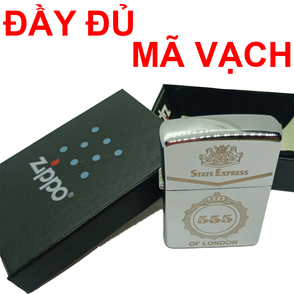 Bật lửa zippo bạc, hộp quẹt Satin Chrome 555 vỏ dày hàng Mỹ đầy đủ mã vạch kiểm tra