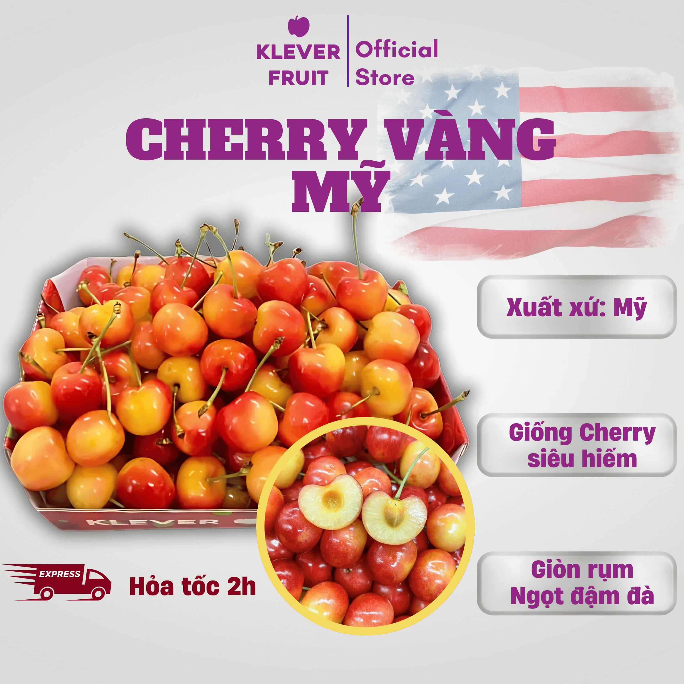 [FLASHSALE] Cherry Vàng Jumbo Mỹ - USA Rainer Cherries - Trái cây Nhập Khẩu Chính Ngach Klever Fruit