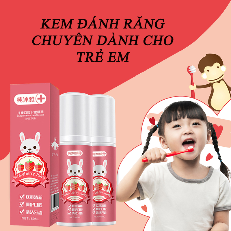 Kem đánh răng mousse làm sạch răng trẻ em làm trắng răng giảm sâu răng loại bỏ cao răng loại bỏ hôi miệng Kem đánh răng dành cho trẻ em có hương trái cây có thể nuốt được 60g