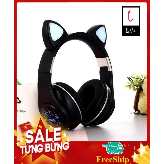 ✗  Tai Nghe Mèo Màu Đen Không Dây Có Mic Led Siêu Nhạy Bass Cực Ấm  Headphone Mèo Chụp Tai Bluetooth 5.0 Siêu Dễ Thương