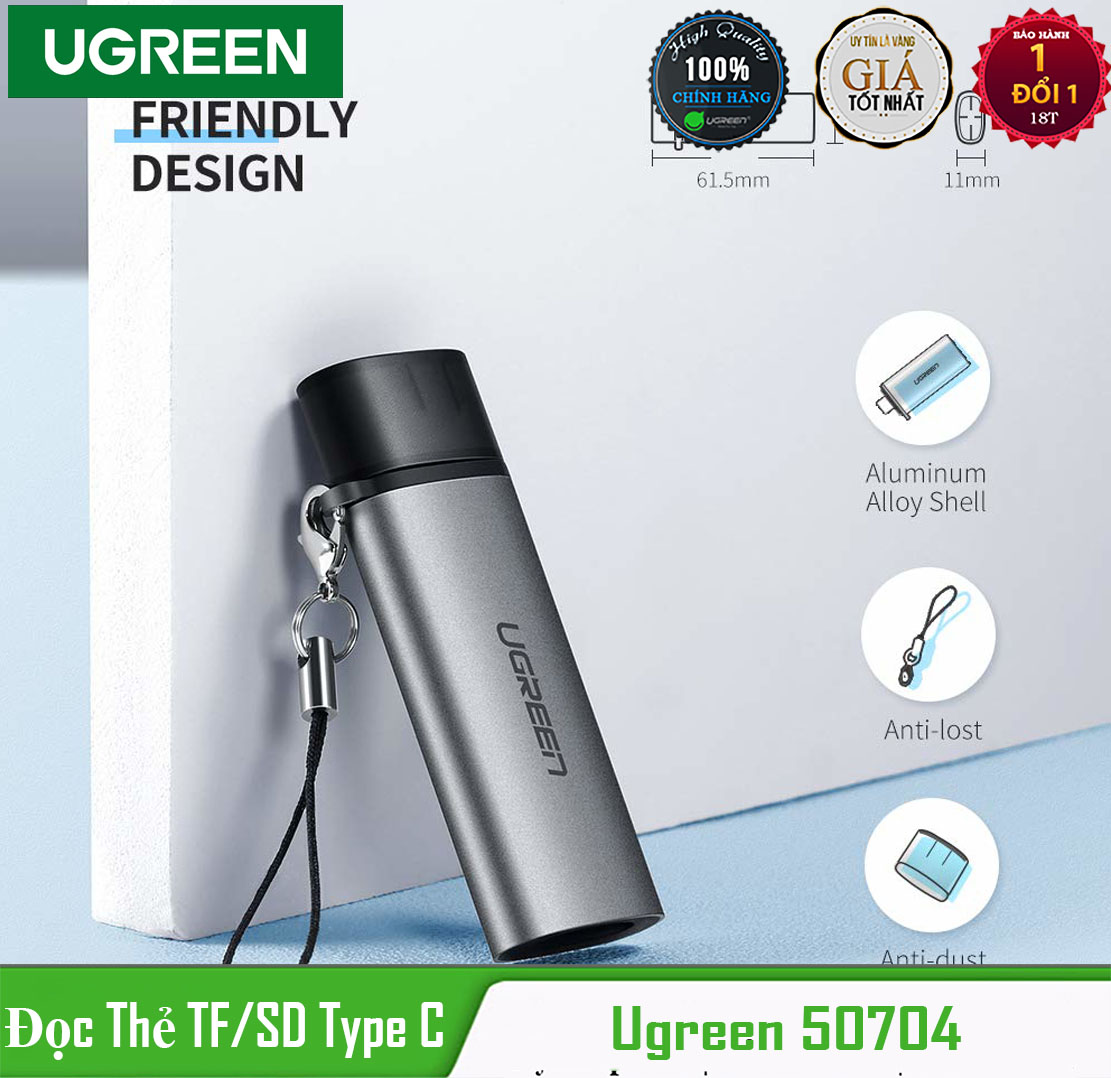 [HCM]Đầu đọc thẻ nhớ sd/tf cổng usb type c Ugreen 50704 là dòng sản phẩm chất lượng trên thị trường hiện nay kết nối hiệu quả đa dạng thiết bị tuổi thọ lâu dài