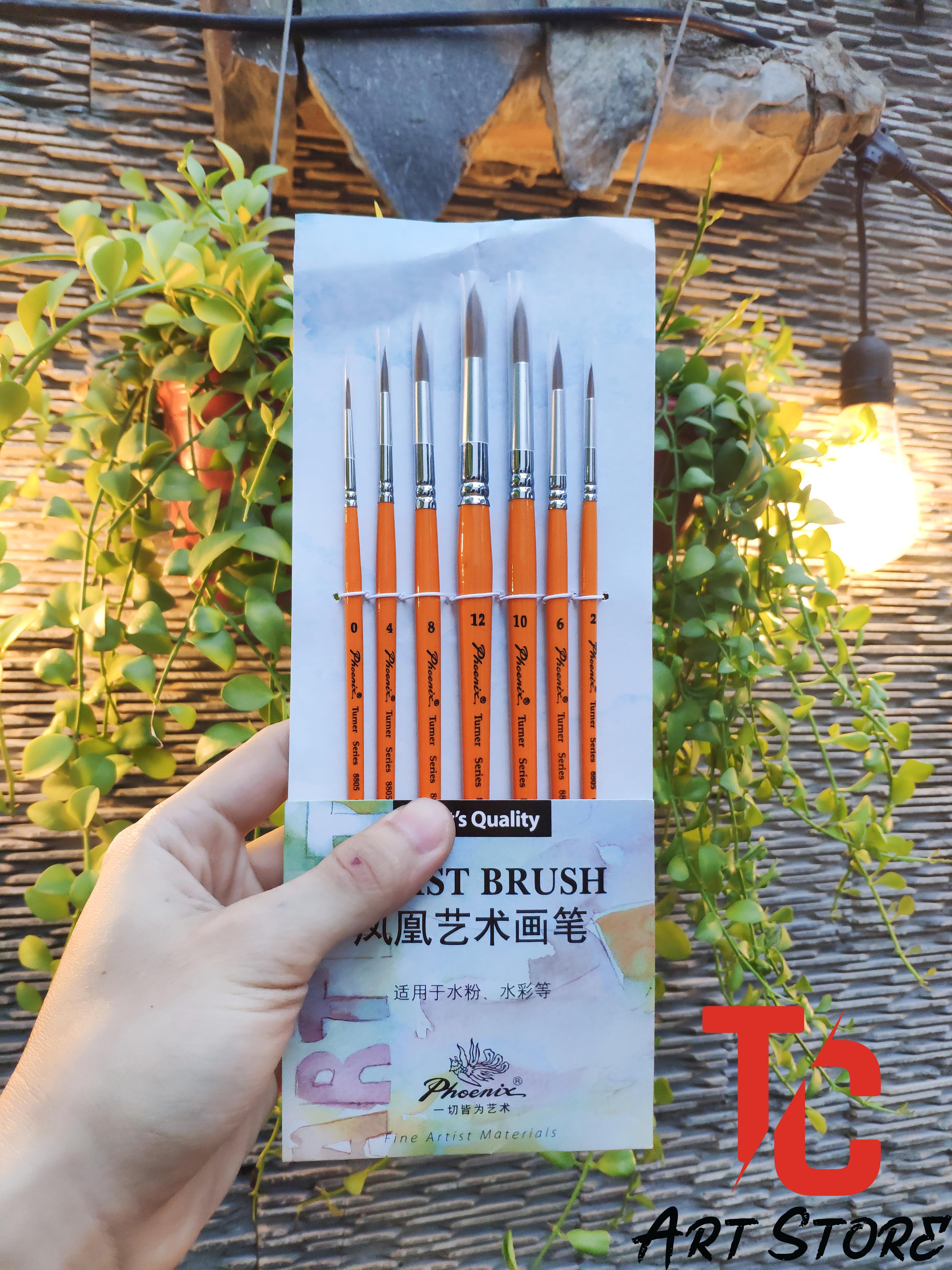 [TC Art Store] Bộ Cọ Vẽ Phoenix 8805S-7( Đầu Nhọn, cán tròn)