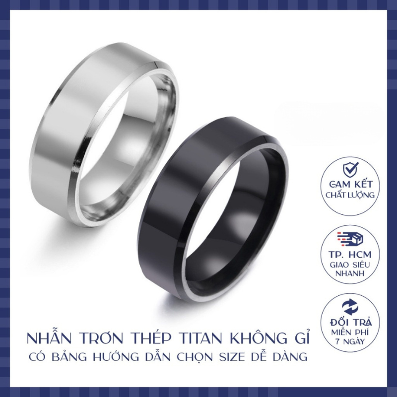 Nhẫn nam đẹp ngầu titan không gỉ nhẫn trơn cặp đôi đen bạc,nhẫn trơn thép titan không gỉ unisex sáng bóng