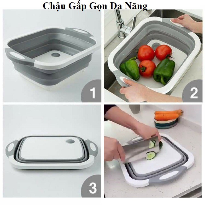 [SIÊU RẺ] BỘ CHẬU KIÊM THỚT GẤP GỌN THÔNG MINH ĐA NĂNG tiện dụng 3 trong 1