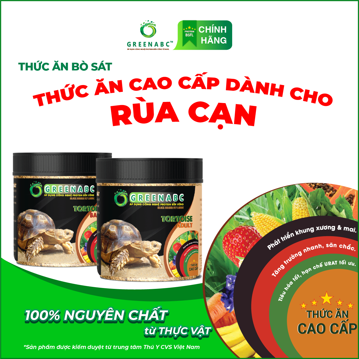 Thức ăn bò sát Rùa Cạn GREENABC - Tortoise – Sulcata – Sản phẩm từ thực vật cung cấp dưỡng chất giúp mai cứng, tăng đề kháng, hạn chế urat – Hộp 230g