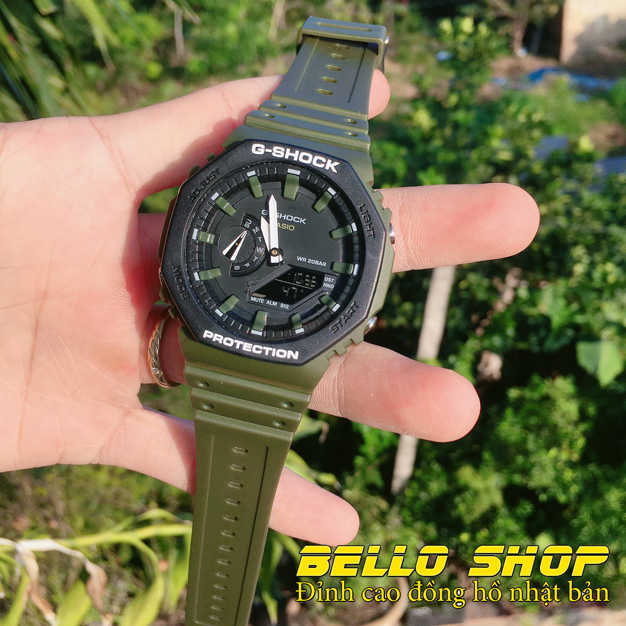 Đồng hồ nam G-Shock GA2100 XANH RÊU ĐEN thể thao nam nữ, Chống nước 200M,Tặng kèm pin dự phòng, Bảo hành 12 tháng  - BELLO STORE