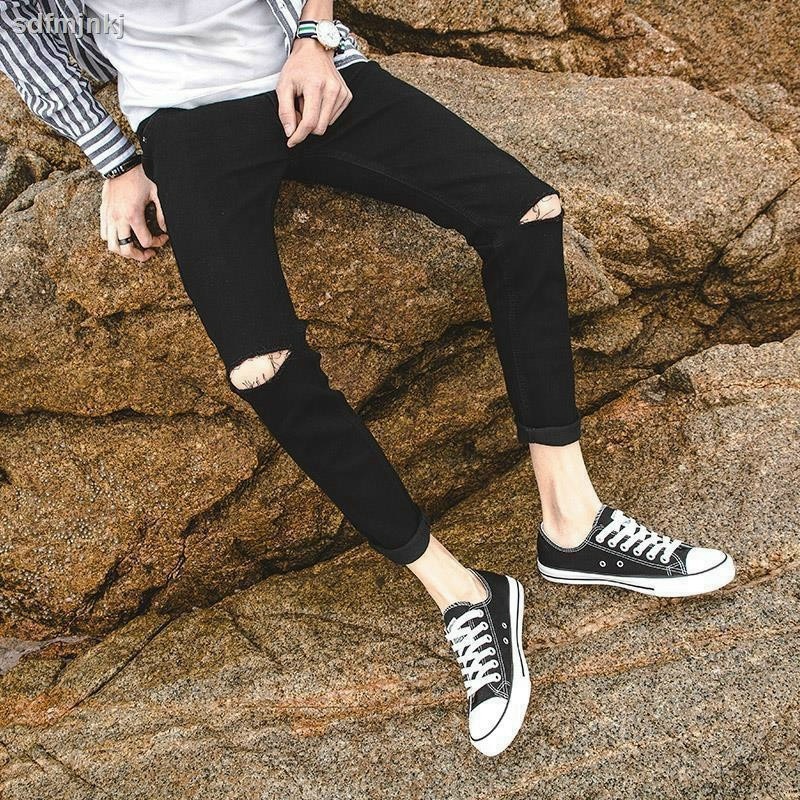 Quần jean rách gối co giản vá sịn sò cá tính